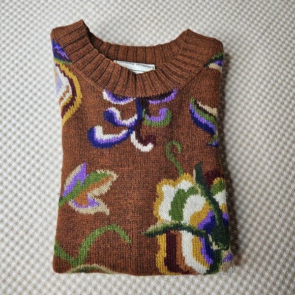 Adrienne Vittadini Rust Floral Long Sleeve Wool Blend Cozy Knit Tunic Sweater - Picture 5 of 11